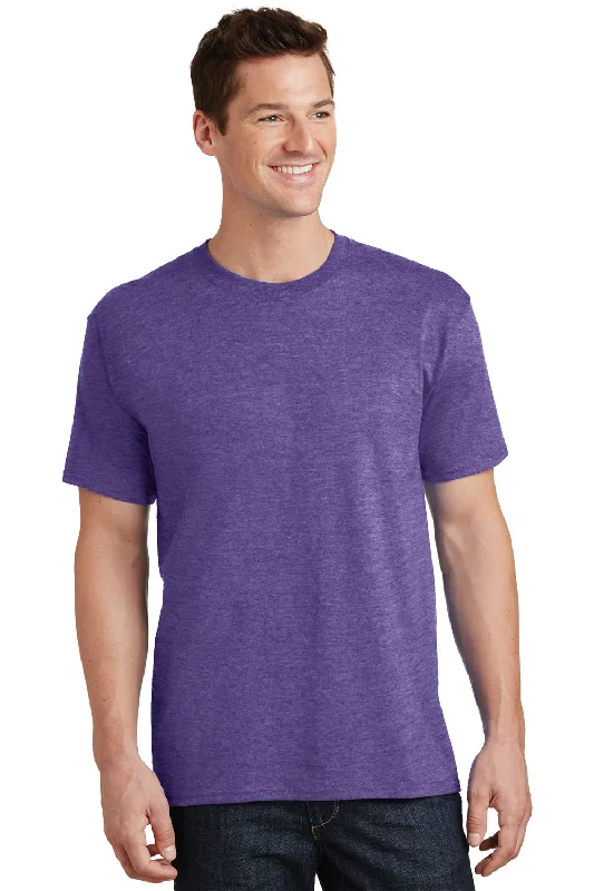 Men’s short-sleeve etch polos-Port & Company Mens Core Short Sleeve Crewneck T-Shirt - Heather Purple