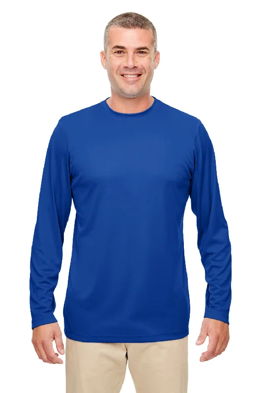 Men’s short-sleeve ebb tops-UltraClub Mens Cool & Dry Performance Moisture Wicking Long Sleeve Crewneck T-Shirt - Royal Blue