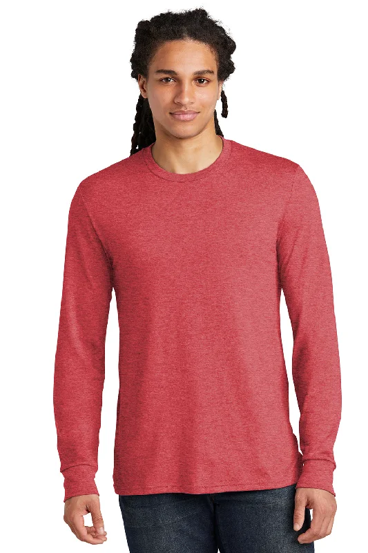 Men’s short-sleeve dote shirts-District Mens Perfect Tri Long Sleeve Crewneck T-Shirt - Red Frost