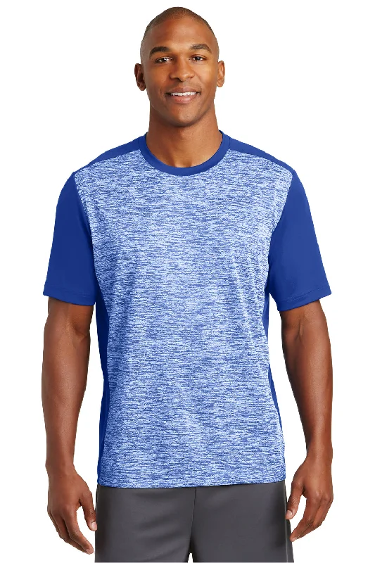 Men’s short-sleeve wisp polos-Sport-Tek Mens Electric Heather Moisture Wicking Short Sleeve Crewneck T-Shirt - True Royal Blue Electric/True Royal Blue - Closeout