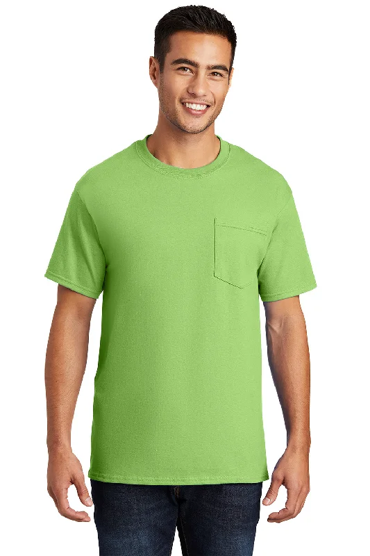 Men’s short-sleeve glint tops-Port & Company Mens Essential Short Sleeve Crewneck T-Shirt w/ Pocket - Lime Green