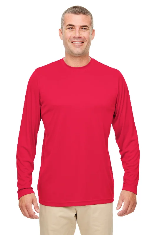 Men’s short-sleeve jute shirts-UltraClub Mens Cool & Dry Performance Moisture Wicking Long Sleeve Crewneck T-Shirt - Red