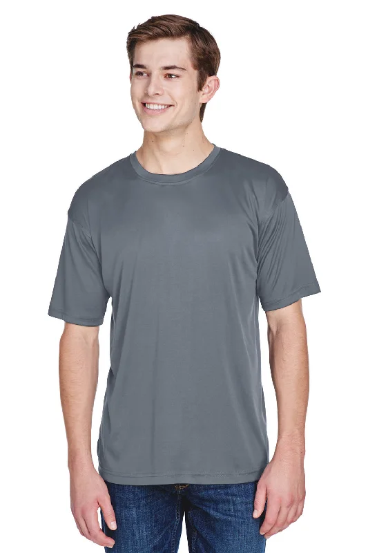 Men’s short-sleeve rusk shirts-UltraClub Mens Cool & Dry Performance Moisture Wicking Short Sleeve Crewneck T-Shirt - Charcoal Grey