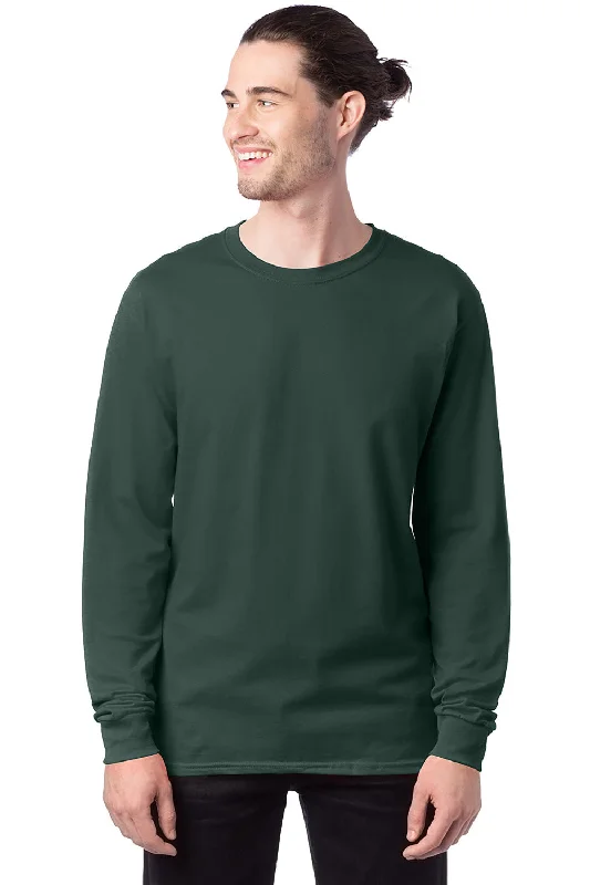 Men’s short-sleeve nook tees-Hanes Mens ComfortSoft Long Sleeve Crewneck T-Shirt - Athletic Dark Green