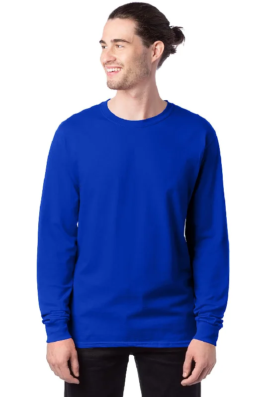 Men’s short-sleeve oust tops-Hanes Mens ComfortSoft Long Sleeve Crewneck T-Shirt - Athletic Royal Blue