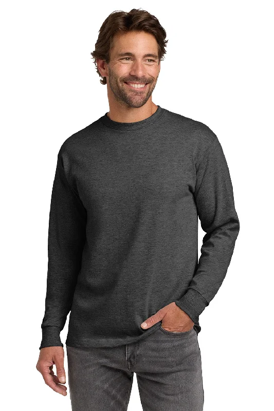 Men’s short-sleeve brisk polos-Hanes Mens Beefy-T Long Sleeve Crewneck T-Shirt - Heather Charcoal Grey