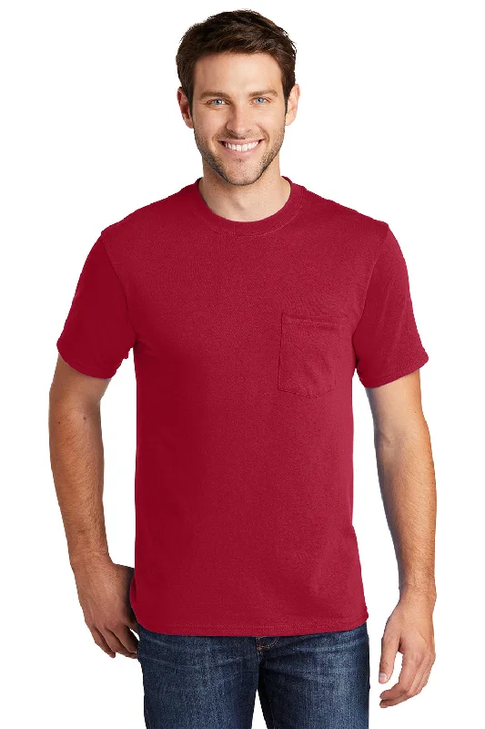 Men’s short-sleeve snug polos-Port & Company Mens Core Short Sleeve Crewneck T-Shirt w/ Pocket - Red