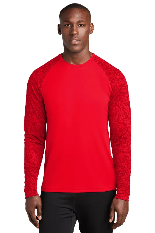 Men’s short-sleeve lurk shirts-Sport-Tek Mens Digi Camo Moisture Wicking Long Sleeve Crewneck T-Shirt - True Red