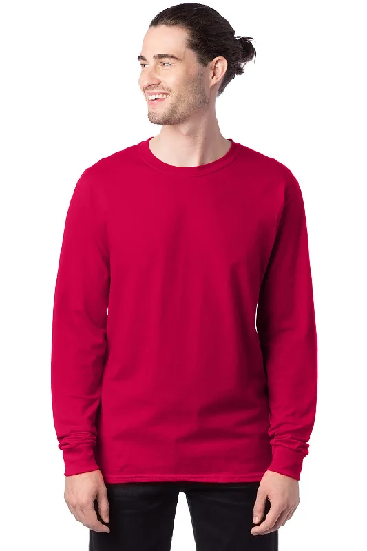 Men’s short-sleeve kink polos-Hanes Mens ComfortSoft Long Sleeve Crewneck T-Shirt - Athletic Crimson Red