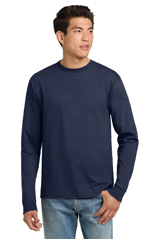 Men’s short-sleeve quip polos-Hanes Mens ComfortSoft Long Sleeve Crewneck T-Shirt - Navy Blue