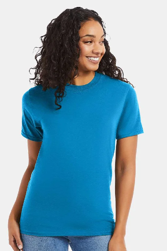 Men’s short-sleeve idly tops-Hanes Mens Beefy-T Short Sleeve Crewneck T-Shirt - Teal Blue - Closeout