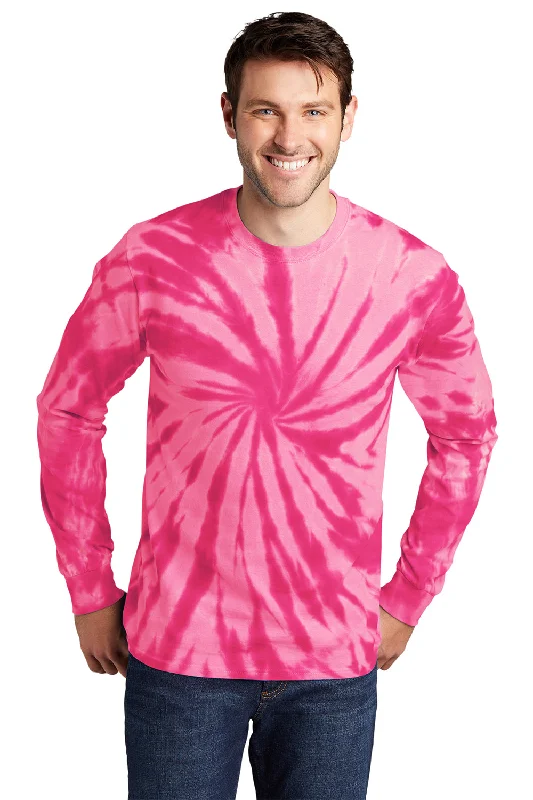 Men’s short-sleeve vent tees-Port & Company Mens Tie-Dye Long Sleeve Crewneck T-Shirt - Pink