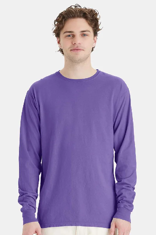 Men’s short-sleeve keel tops-ComfortWash By Hanes Mens Long Sleeve Crewneck T-Shirt - Lavender Purple