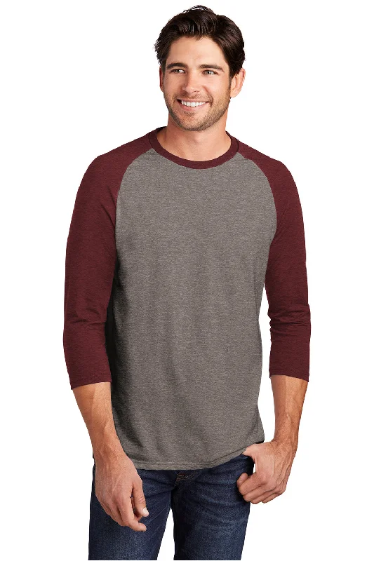 Men’s short-sleeve arch tops-District Mens Perfect Tri 3/4 Sleeve Crewneck T-Shirt - Grey Frost/Maroon Frost