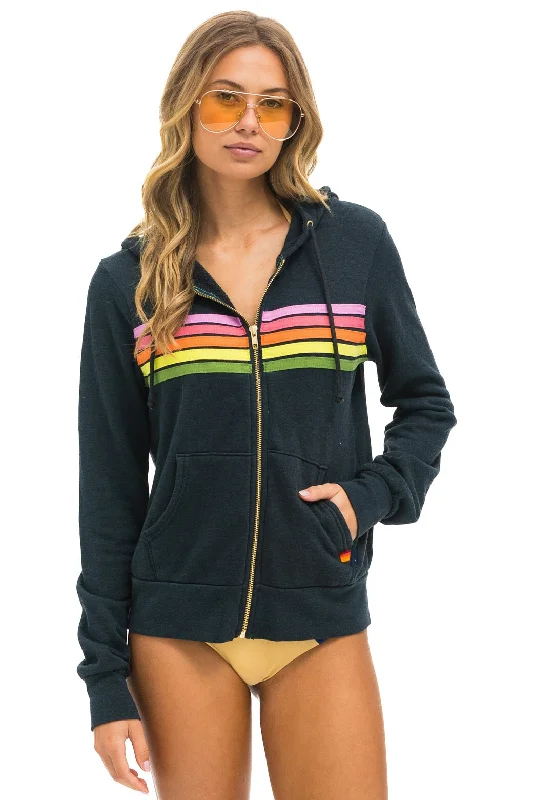 mens hoodie with stylish v-neck cut-5 STRIPE HOODIE - CHARCOAL // PINK // GREEN