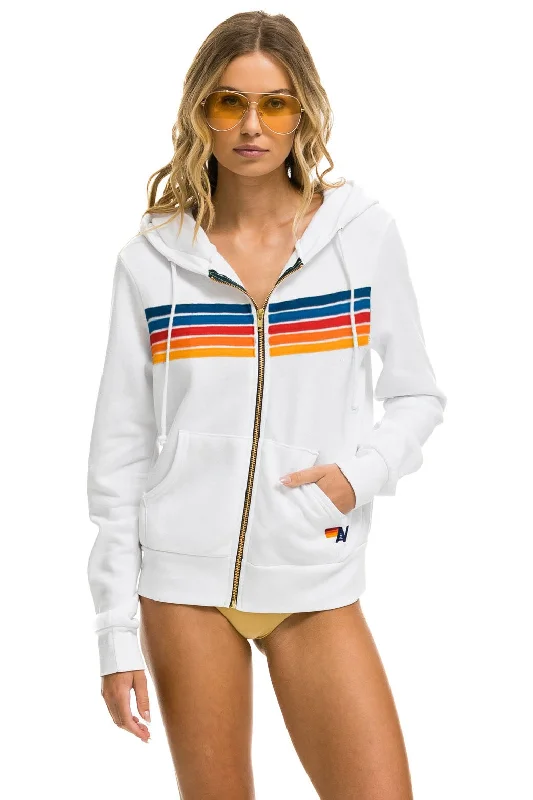 mens hoodie with fleece-lined hood-5 STRIPE HOODIE - WHITE 2