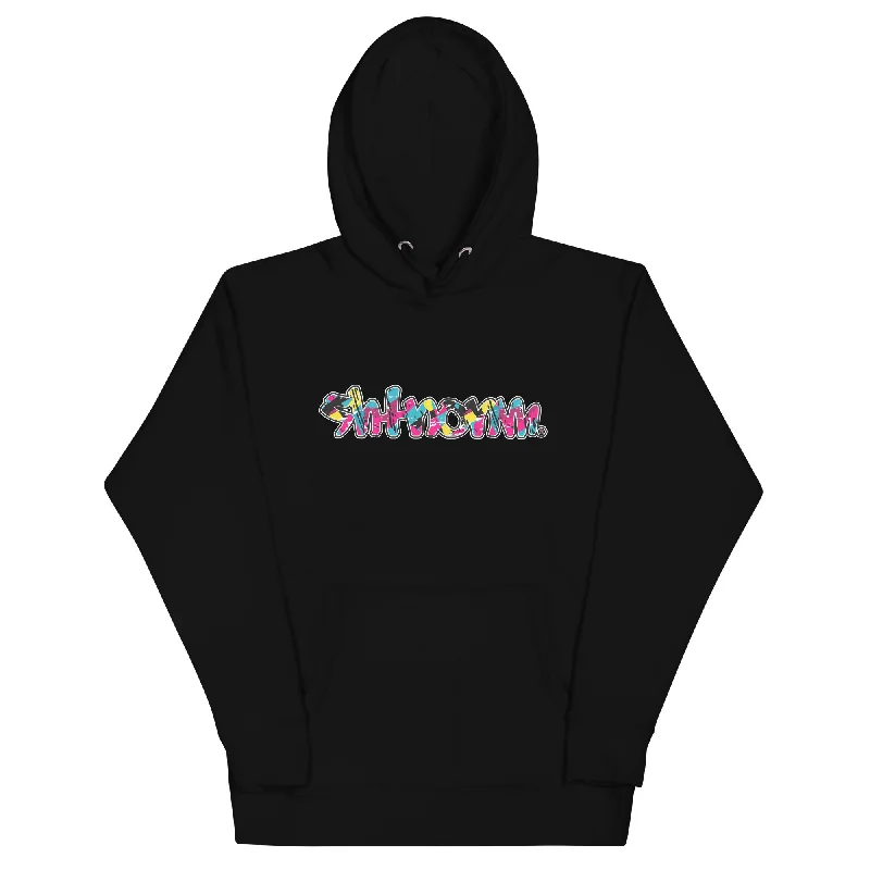 mens hoodie with stylish zip details-SHTNONM - Graffiti Hoodie (Retro 80's graffiti Logo)