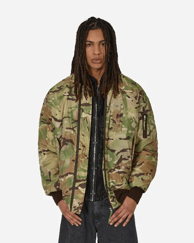 men's jackets with sleek urban style-Oversized Camo Nylon Bomber Military Green