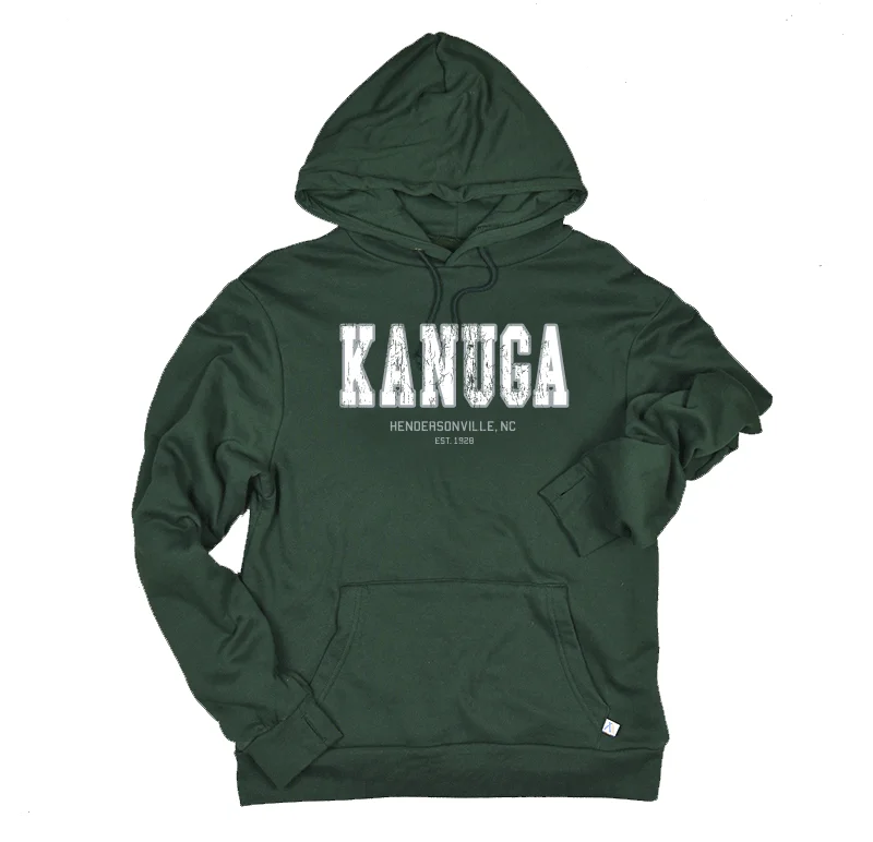 mens hoodie with sleek style details-Adult Surf Hoodie - Forest, collegiate 'Kanuga' print, S