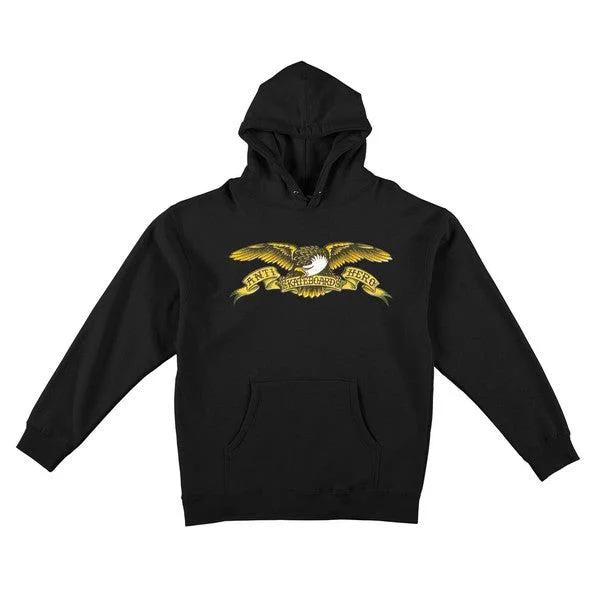 mens hoodie with ribbed fabric-Anti Hero Skateboards Mis-Registered Eagle Hoody Black