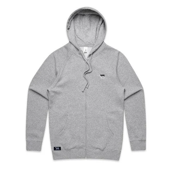 mens hoodie with front and back prints-Black Sheep Icon Zip Hoody Heather Grey