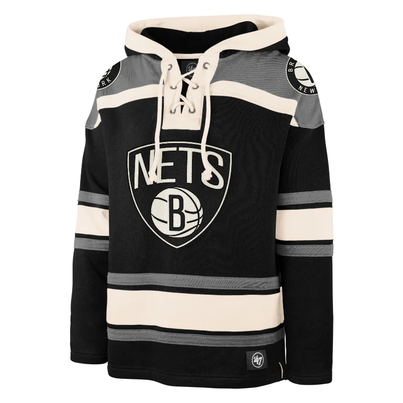 mens hoodie with custom patterns-BROOKLYN NETS SUPERIOR '47 LACER HOOD