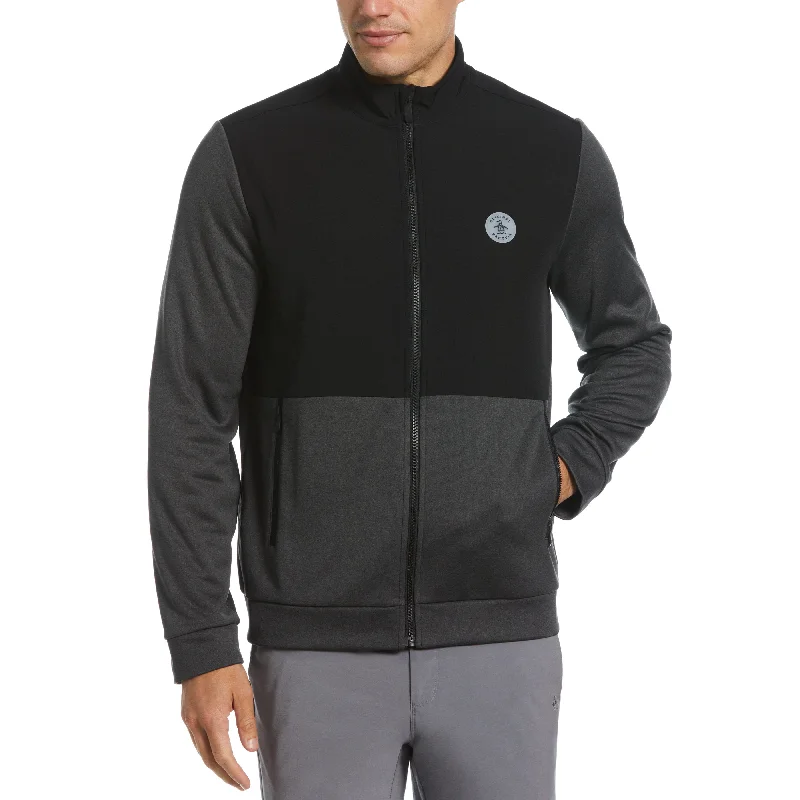 men's jackets with insulation for freezing temperatures-Color Block Fleece Full Zip Golf Jacket