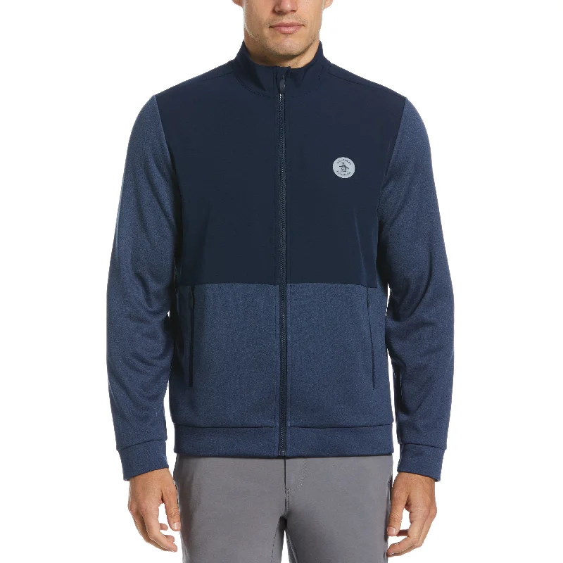 men's jackets with moisture-wicking lining-Color Block Fleece Full Zip Golf Jacket