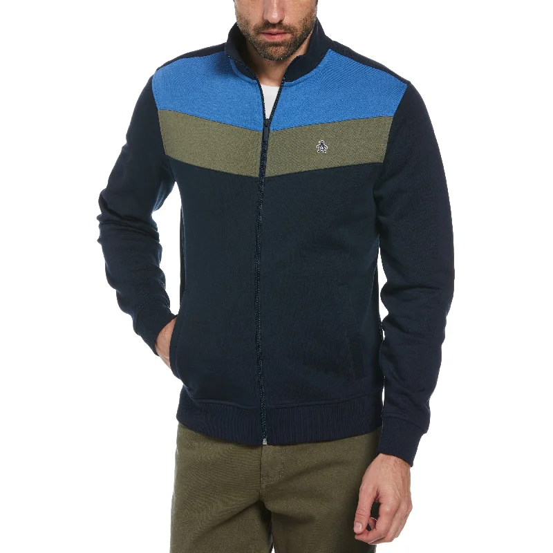 men's waterproof fleece jackets-Colorblock Fleece Track Jacket