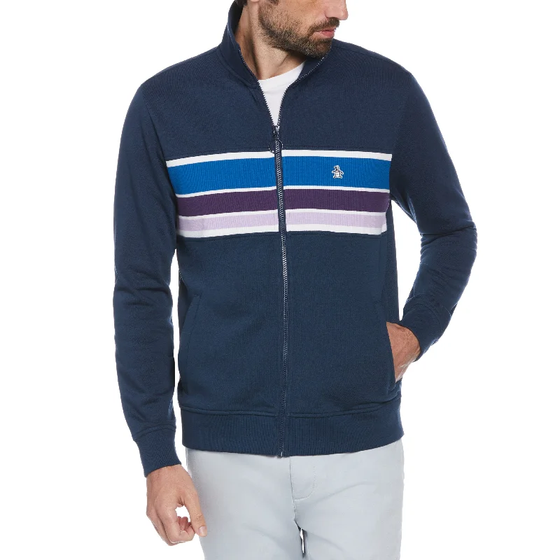 men's jackets for light rain showers-Color Block Stripe Track Jacket