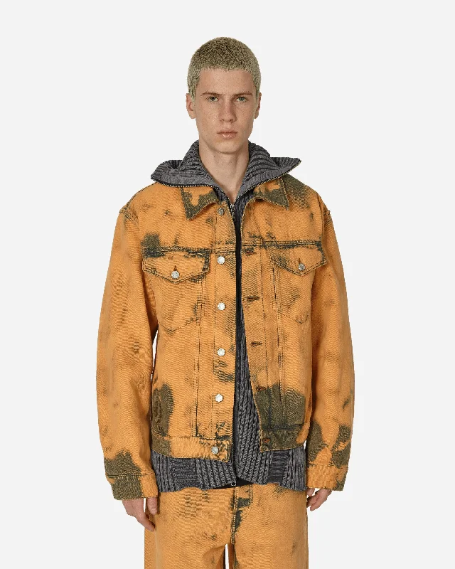 men's jackets with adjustable drawstring hood-Loose Fit Tie-Dye Denim Jacket Light Rust