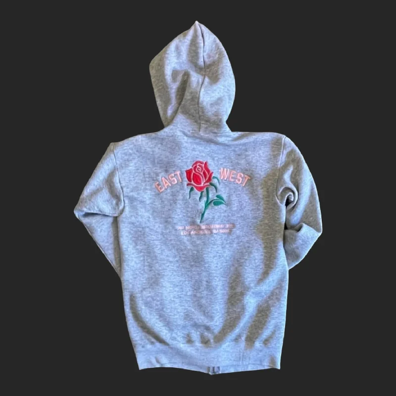 mens hoodie with lightweight fit-East West Rose Sweatshirt #8.9 Heather Grey Hoodie M