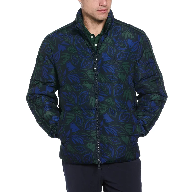 men's jackets with faux suede finish-Floral Puffer Jacket