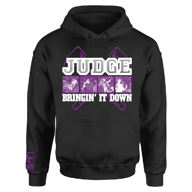 mens hoodie with front graphic design-Judge "Bringin' It Down" - Hooded Sweatshirt