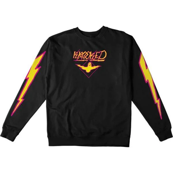 mens hoodie for trendy look-Krooked Skateboards Bird Lightening Crewneck Black