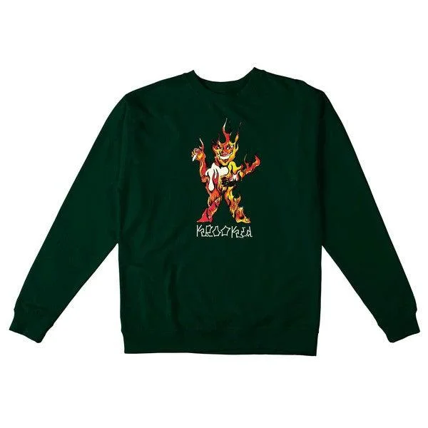 mens hoodie for comfortable wear-Krooked Skateboards Inferno Crewneck Dark Green