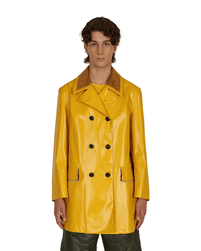 men's jackets for extreme weather conditions-Coated Cotton Double Breasted Raincoat Yellow