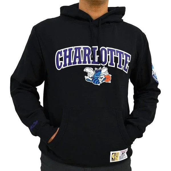 mens hoodie with stylish logo print-Mitchell & Ness Charlotte Hornets Game Time Retro Fleece Hoody Black