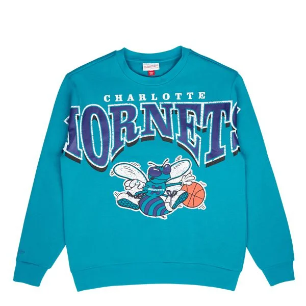 mens hoodie with bold features-Mitchell & Ness Charlotte Hornets Retro Fashion Fleece Crewneck Teal