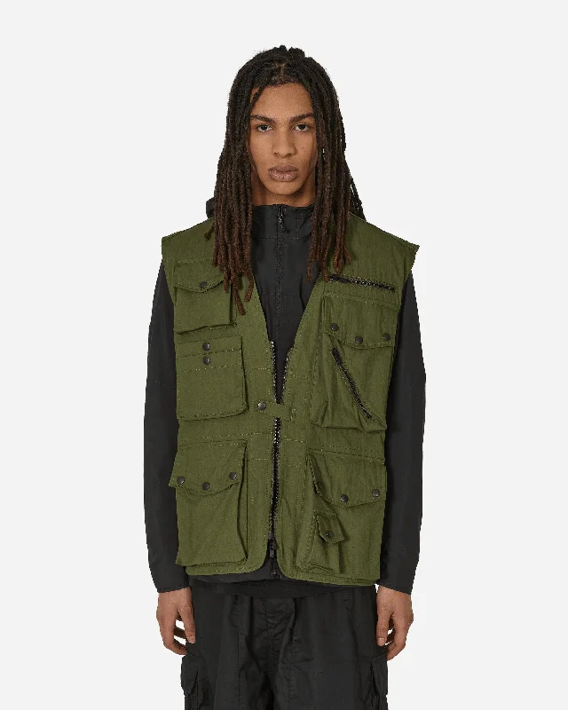 men's jackets with fabric stretch technology-C/N Oxford Cloth Field Vest Olive