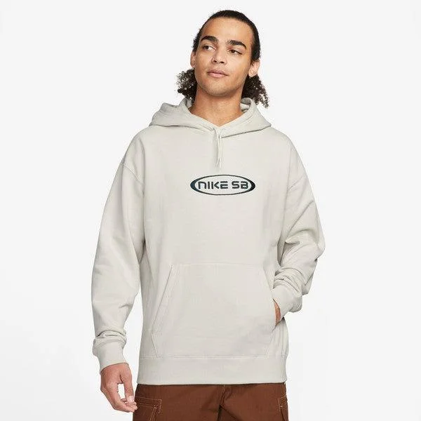 mens hoodie with premium fabric feel-Nike SB Embroidered Oval Graphic Skate Hoodie Light Bone - Deep Jungle