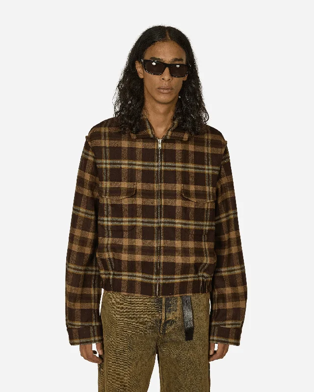 men's jackets for casual mountain hikes-Simmo Tartan Vintage Zip-Up Jacket Brown