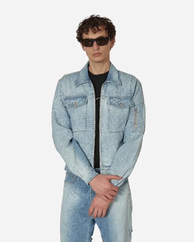 men's casual jackets with zipper accents-Zipped Denim Jacket Blue