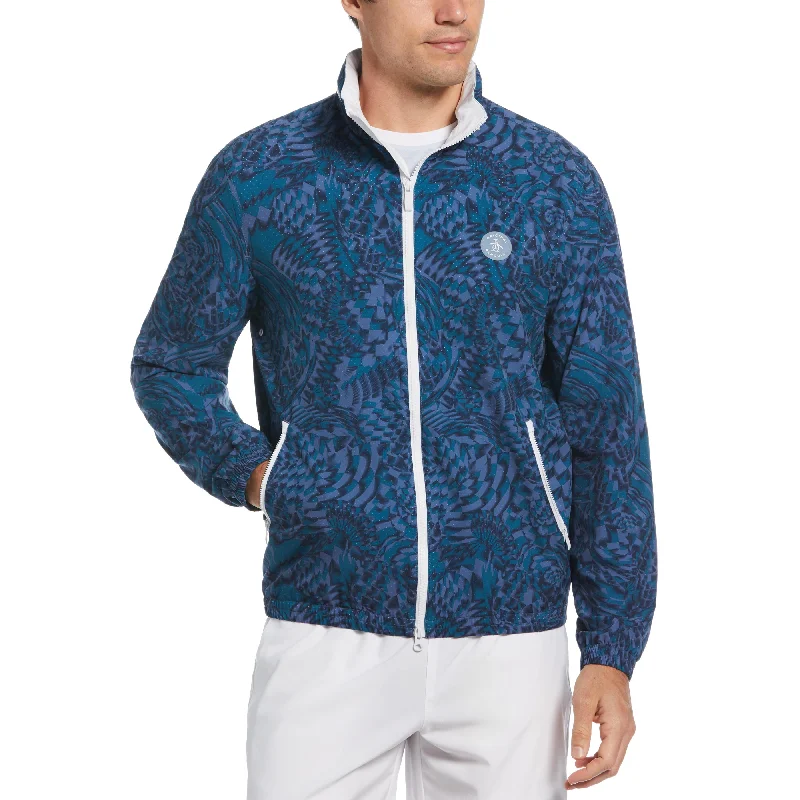 men's casual jackets with zipper accents-Tennis Full Zip Ventilated Printed Windjacket