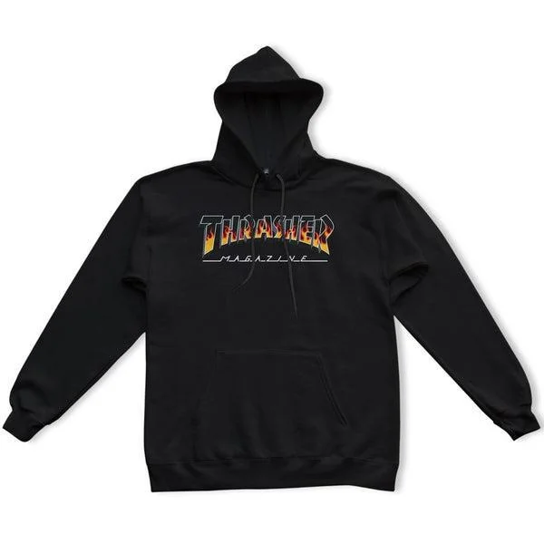 mens hoodie for evening strolls-Thrasher BBQ Redux Flame Logo Hoody Black