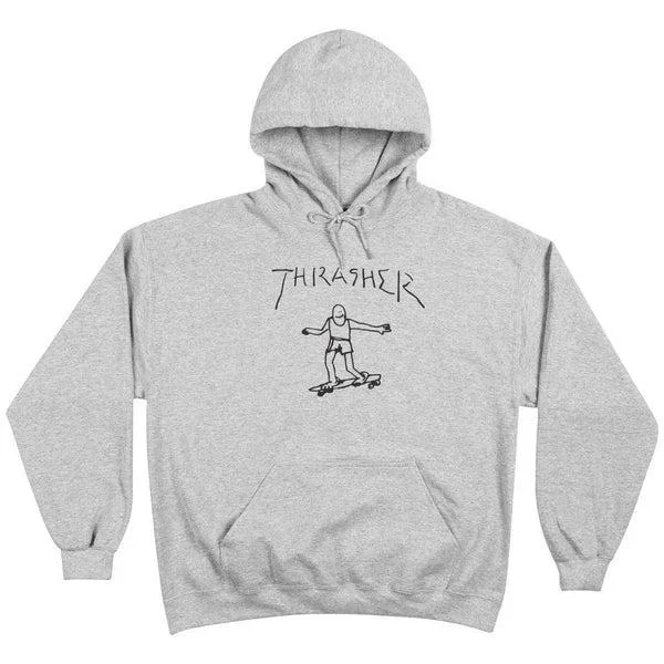 mens hoodie with minimalist logo-Thrasher Gonz Pullover Hoody Grey