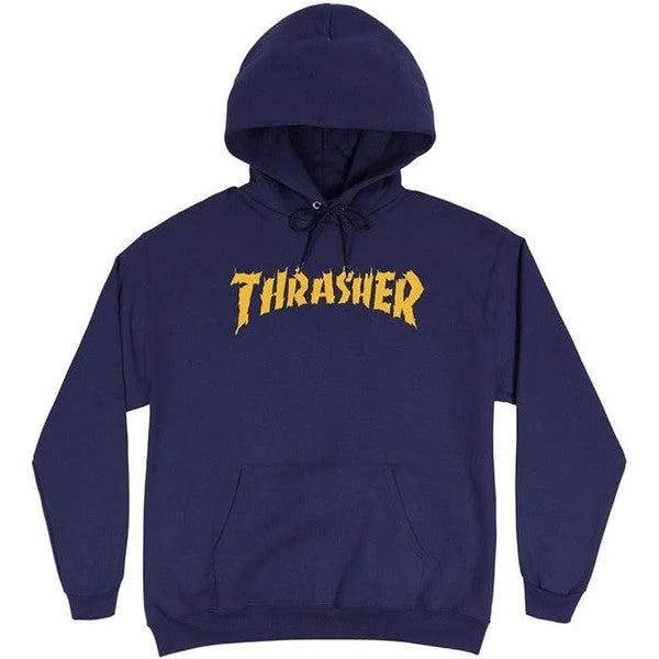 mens hoodie for sophisticated leisure-Thrasher Magazine Burn It Down Pullover Hoody Navy Blue