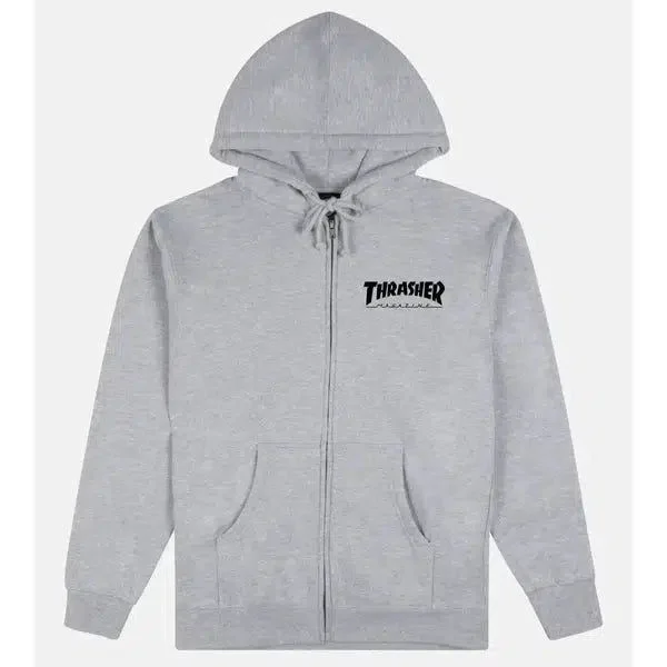 mens hoodie for minimalist wear-Thrasher Magazine Little Logo Full-Zip Hoody Grey