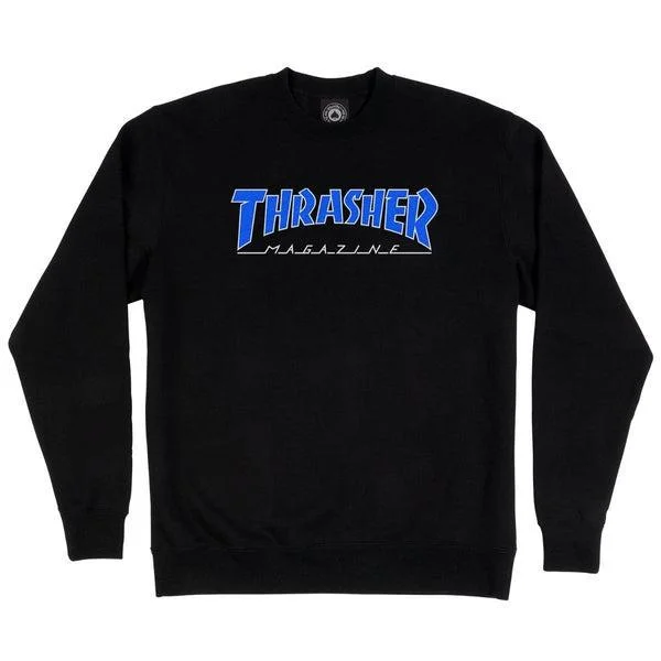 mens hoodie for versatile wear-Thrasher Outlined Logo Crewneck Black - Blue