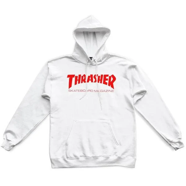 mens hoodie for comfy travel-Thrasher Skate Mag Pullover Hoody White Red